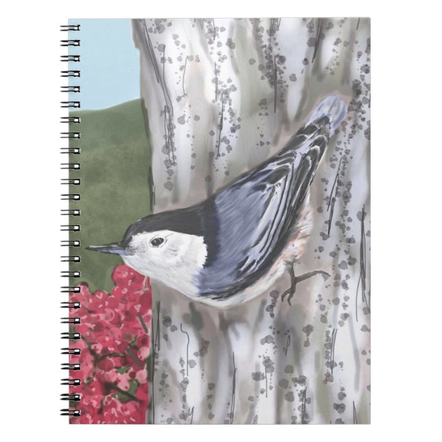 Sittelle et carnet Blancs-Breasted de fleurs de (Devant)