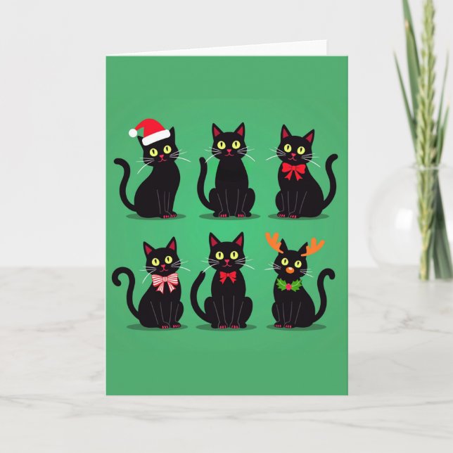 Six Black Cats Carte de Noël Vacances Animaux de c (Devant)