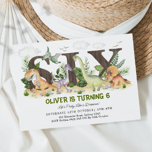 SIX   Boy Dinosaures 6e anniversaire Invitation de