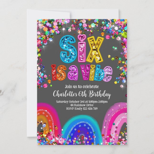Six est une Vibe Rainbow Party Invitation (Devant)