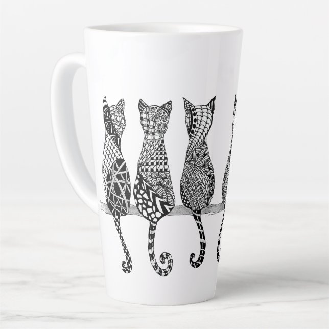 Six Kitties sur une branche Latte Mug (Angle gauche)