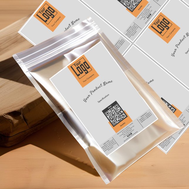 Six Logo QR Code Gris Orange Grand Étiquette de pr (Six Logo QR Code Gray Orange Large Product Label)