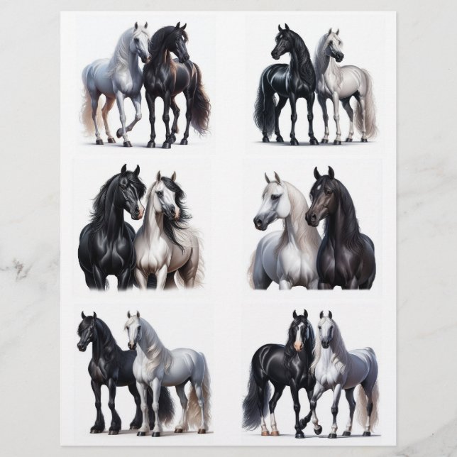 Six Pair of Beautiful B&W Horses Fussy Cuts (Devant)