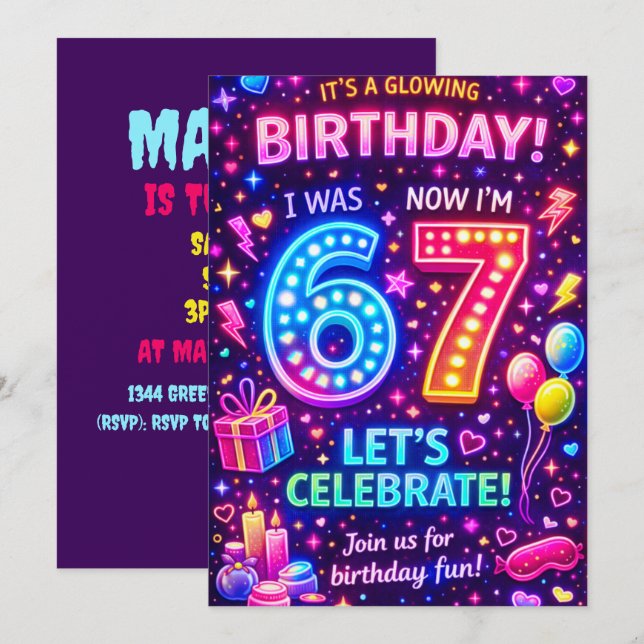 Six Seven Birthday Invitation | I was 6 now I'm 7  (Devant / Derrière)