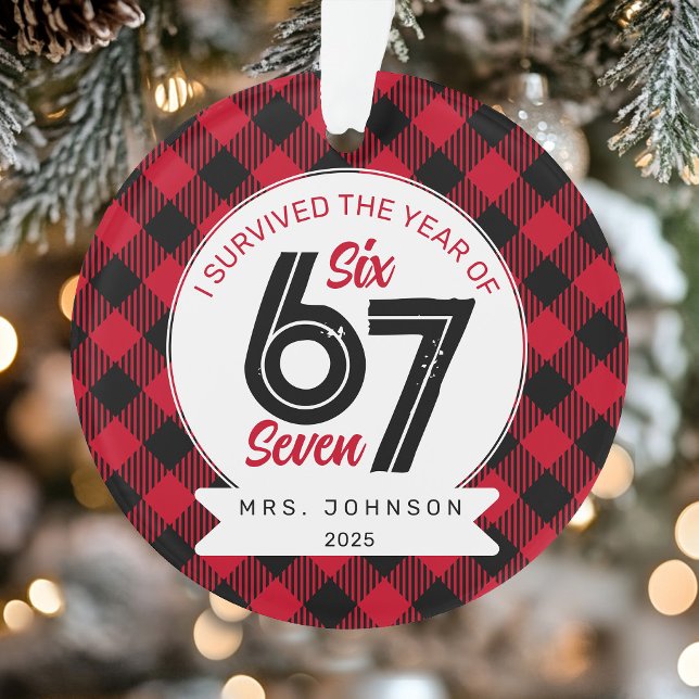 Six Seven Mème Professeur Carreaux de Noël (Six Seven Meme Teacher Plaid Christmas Ornament)