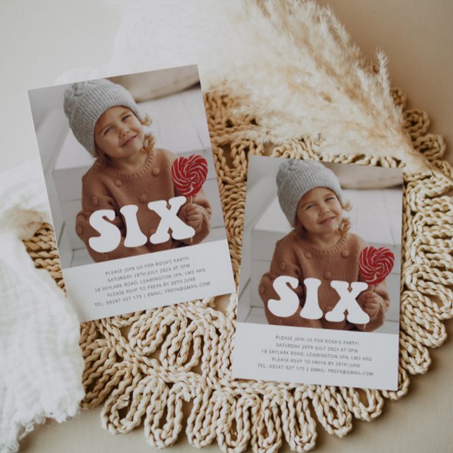 Six - Super Photo Invitation Anniversaire (Six - Groovy Photo Birthday Invitation)