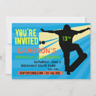 Skate board Ado Invitation d'anniversaire