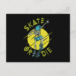 Skate ou die Skeleton Skateboarder Carte postale