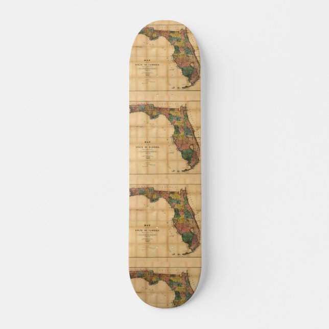 Skateboard 1856 Carte de l'État de Floride par Columbus Drew (Devant)