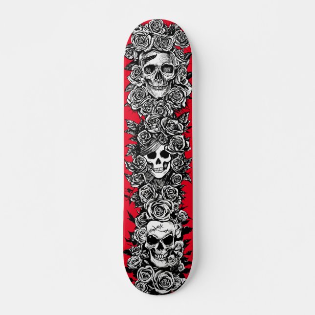 Skateboard 3 faces du crâne avec dessins d'art rose Goth Punk (Devant)