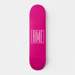 Skateboard 3 Initiales Monogramme   Blanc sur rose chaud
