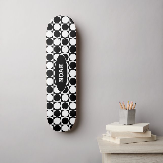 Skateboard 70s Checks and Circles Black and White (Art mural)