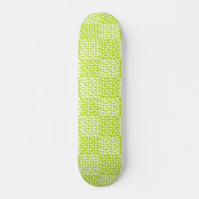 Skateboard à damiers Amour en Lime Vert et Blanc (Devant)