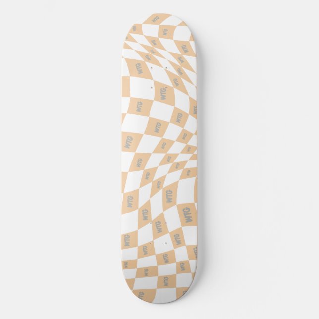 Skateboard à damiers beige et gris rétro moderne (Recto)