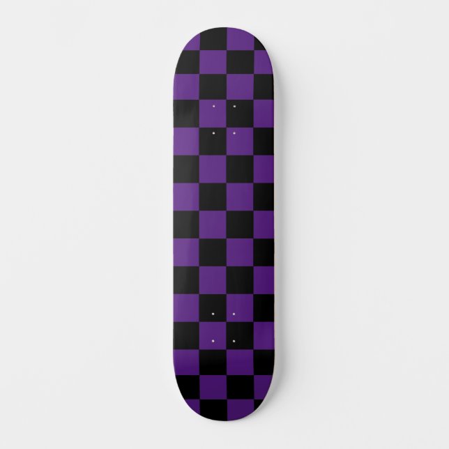 Skateboard À damiers moderne (à damiers) Royal Purple & Black (Recto)