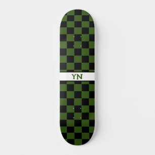 Skateboard à damiers Noir et Vert foncé Nom personnalisé Init
