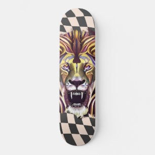 Skateboard À damiers Retro Gold Lion Eyes