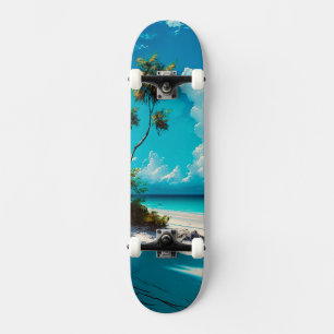 Skateboard À la plage - Sable blanc et ciel bleu