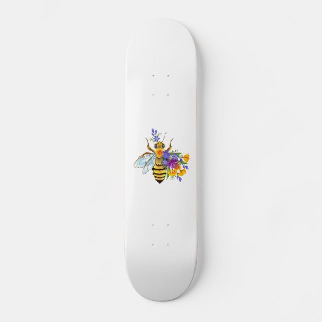 Skateboard abeille à fleurs avec plantes sauvages (Recto)