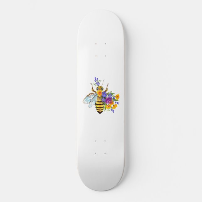 Skateboard Abeille à fleurs avec plantes sauvages (Recto)