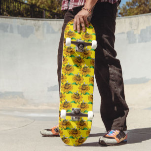 Skateboard Abeille sur motif de fleur de tournesol jaune