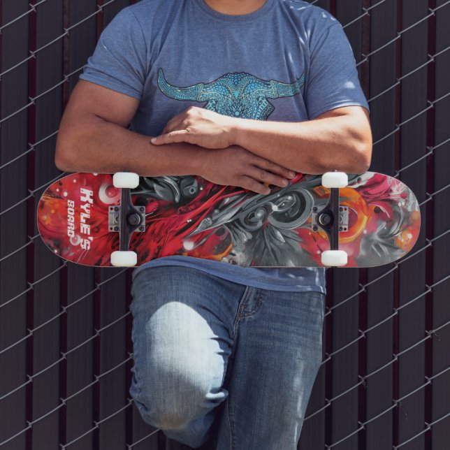 Skateboard Abstract airbrush street art in reds and grays (Extérieur 3)