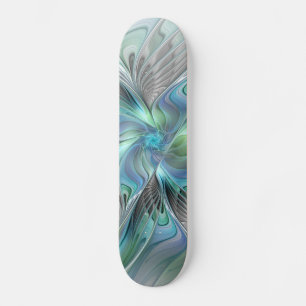 Skateboard Abstrait Bleu Vert Papillon Imaginaire Fractal Art