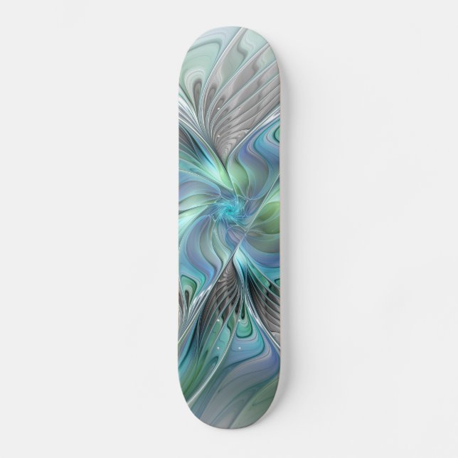 Skateboard Abstrait Bleu Vert Papillon Imaginaire Fractal Art (Recto)