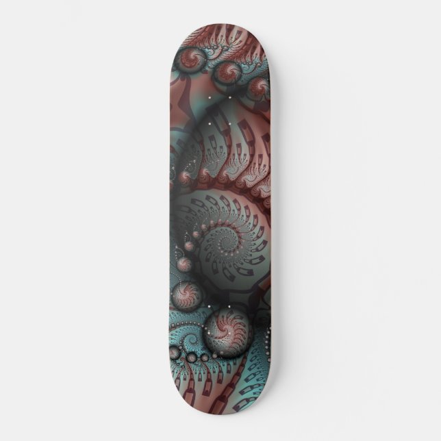 Skateboard Abstrait Fantaisie Vive Art Fractal Brun Bleu (Recto)