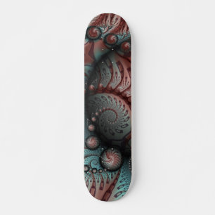 Skateboard Abstrait Fantaisie Vive Art Fractal Brun Bleu