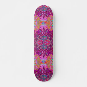 Skateboard Abstrait Magenta Pink, Bleu et Rouge Motif Super