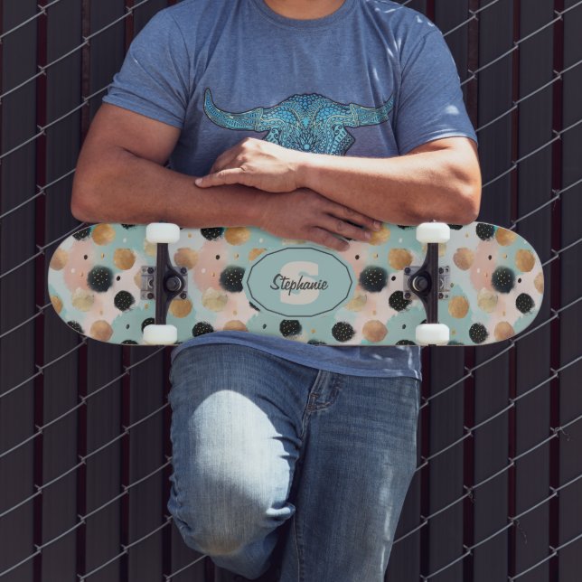 Skateboard Abstrait moderne Brushstroke & Polka Dot Motif (Extérieur 3)