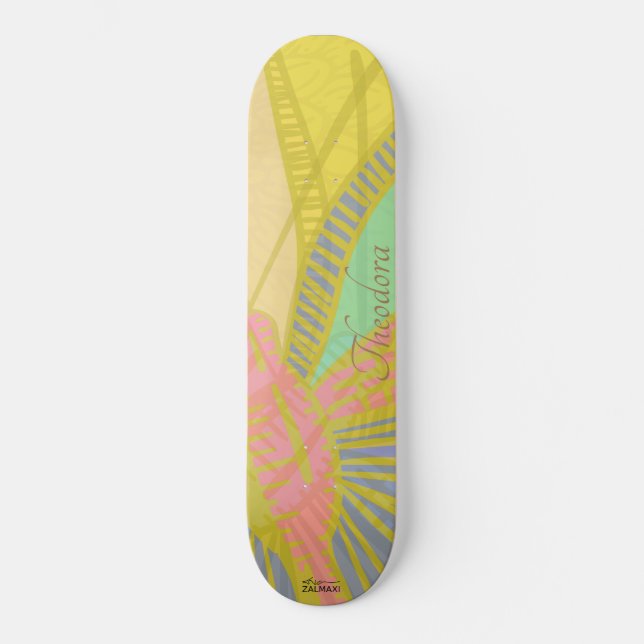 Skateboard Abstrait Papillon d'or Jad Motif rose (Recto)