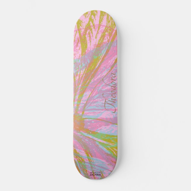 Skateboard Abstrait Papillon d'or violet rose Motif (Recto)