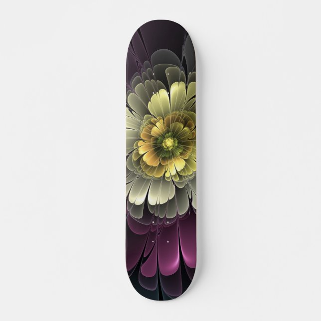 Skateboard Abstrait Purpur moderne Khaki Gris Fleur fractale  (Devant)