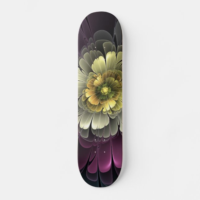 Skateboard Abstrait Purpur moderne Khaki Gris Fleur fractale  (Recto)