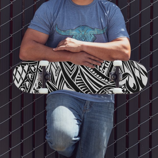 Skateboard Abstrait tribal noir et blanc (Extérieur 3)