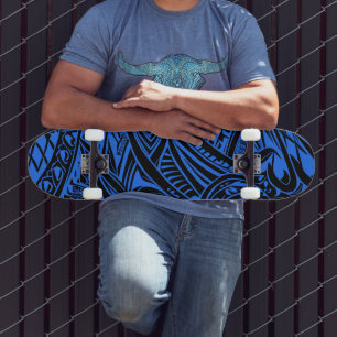 Skateboard Abstrait Tribal Noir Et Bleu