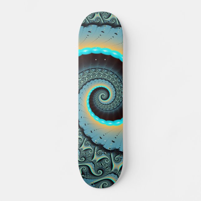 Skateboard Abstraite spirale d'art fractal bleu turquoise ora (Recto)