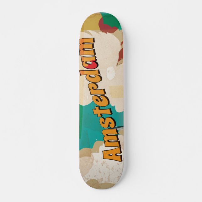 Skateboard Affiche de voyage vintage d'Amsterdam (Devant)