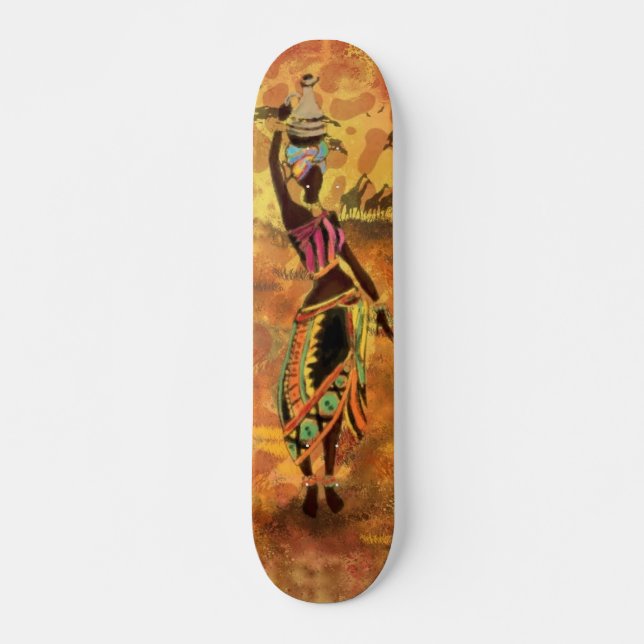 Skateboard African Girl and Giraffe - Friends - Art Drawing - (Devant)