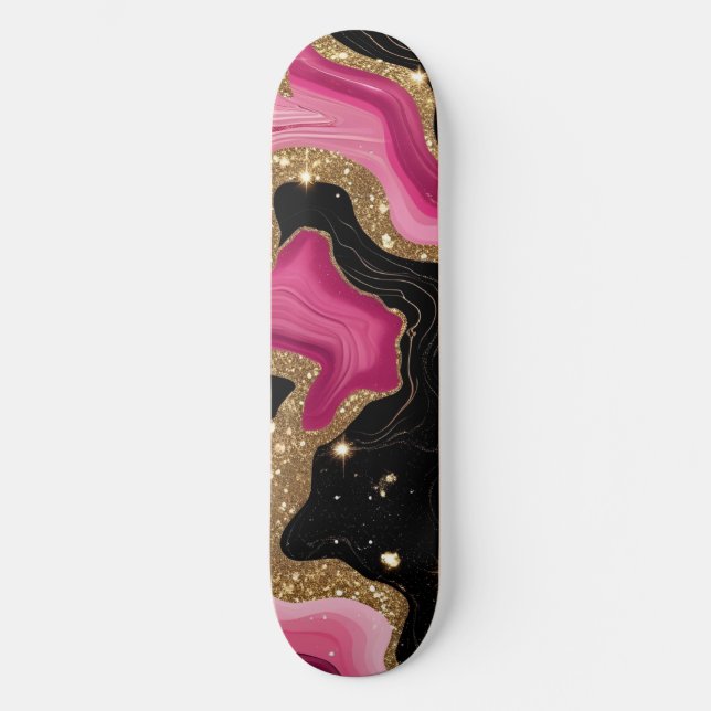 Skateboard Agate dorée noire et rose (Recto)
