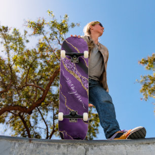 Skateboard Agate Violet Parties scintillant Or Géode Votre No