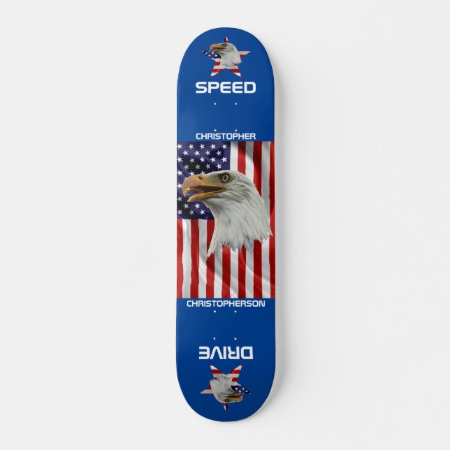 Skateboard Aigle Vigilant, Drapeau Américain, Patriotique (Devant)