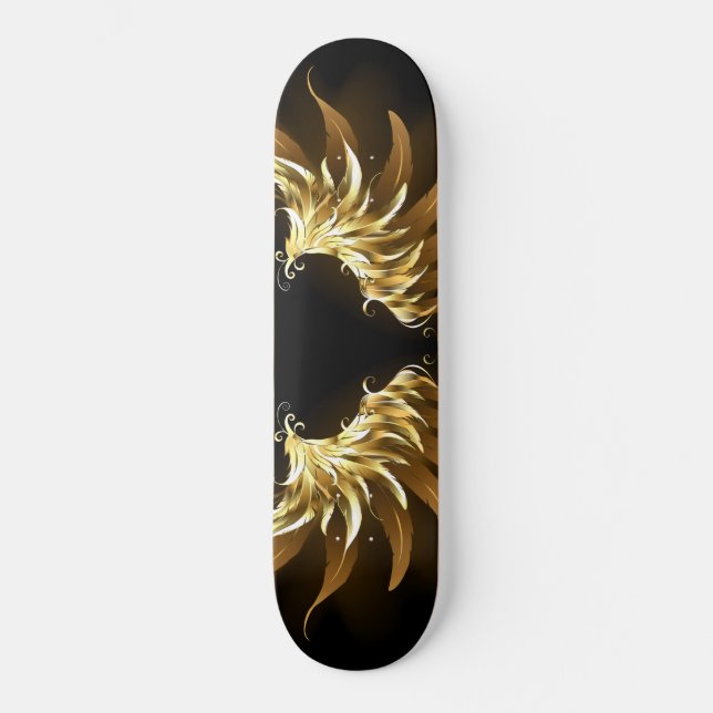Skateboard Ailes d'Ange d'or sur arrière - plan noir (Recto)