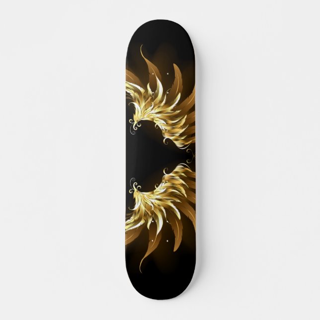 Skateboard Ailes d'Ange d'or sur arrière - plan noir (Devant)