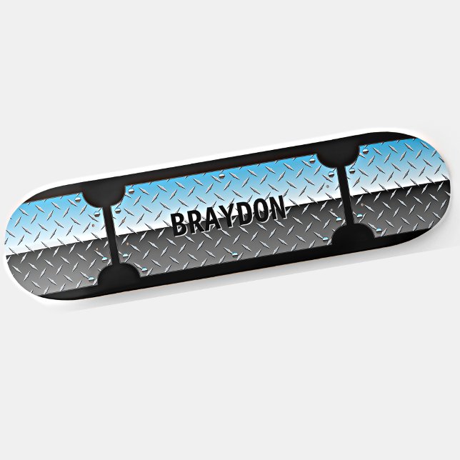 Skateboard Ajouter le nom initial, bleu argenté brillant appa (Créateur téléchargé)