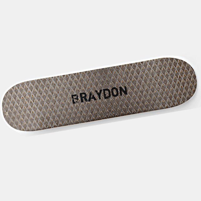 Skateboard Ajouter le nom initial Gris Brown Checker Plate Lo (Créateur téléchargé)