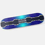 Skateboard Ajouter le nom Initiales, cadre bleu brillant noir<br><div class="desc">Ajoutez le nom ou les initiales que vous voulez sur ce design génial - Voir ma boutique pour beaucoup plus de modèles de skateboard personnalisés et Skateboard T-Shirts,  Sweat - shirts à capuche,  Backpacks,  couvertures et plus encore.</div>