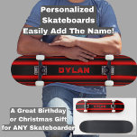 Skateboard Ajouter le nom Initiales Red Stripes Black Texture<br><div class="desc">Ajoutez le nom ou les initiales que vous voulez sur ce design génial - Voir ma boutique pour beaucoup plus de modèles de skateboard personnalisés et Skateboard T-Shirts,  Sweat - shirts à capuche,  Backpacks,  couvertures et plus encore.</div>